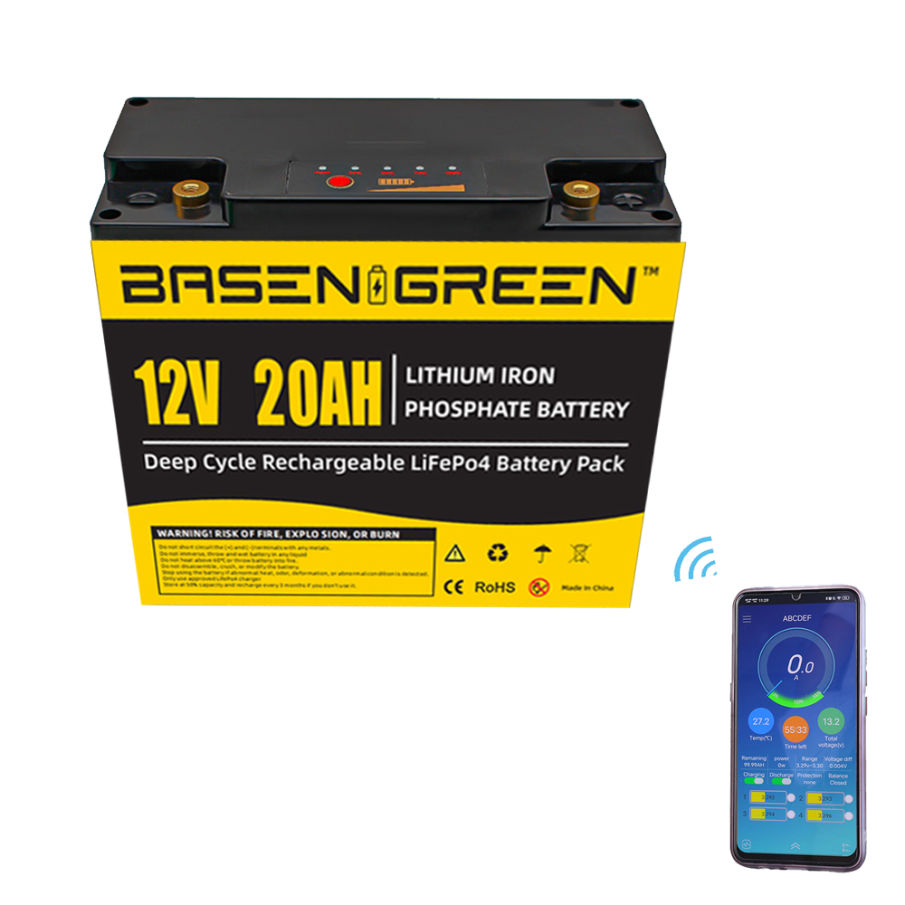 Basen 12V 20Ah Lifepo4 Battery Pack Rechargeable Lithium Ion Deep Cycle Battery