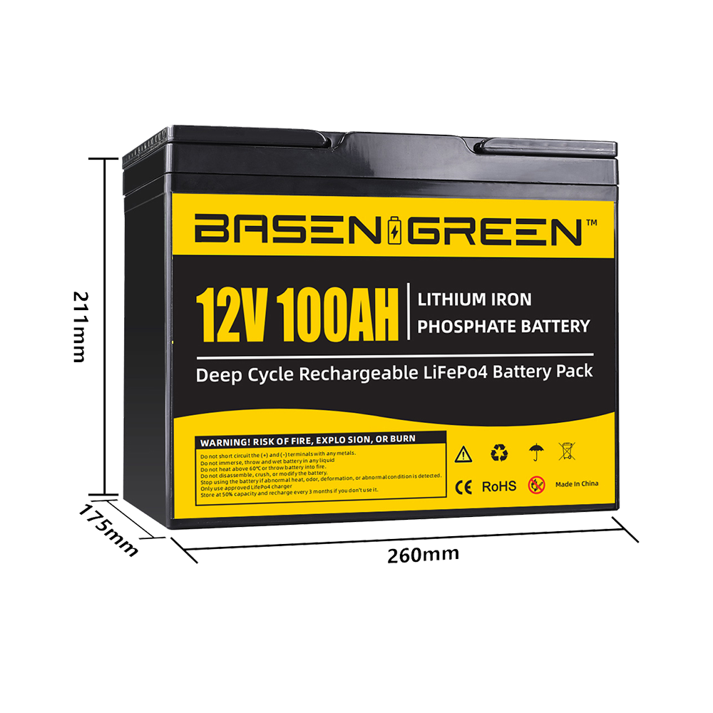 Basen 12V 100Ah Rechargeable Lifepo4 Battery Pack Deep Cycles