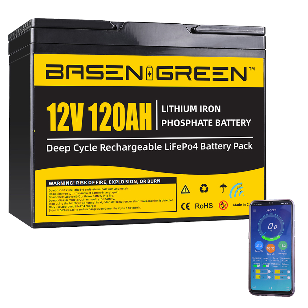 Basen 12v 120Ah LiFePO4 Battery Pack Deep Cycle Lithium iron phosphate Rechargeable Battery For Golf Cart EV RV Solar