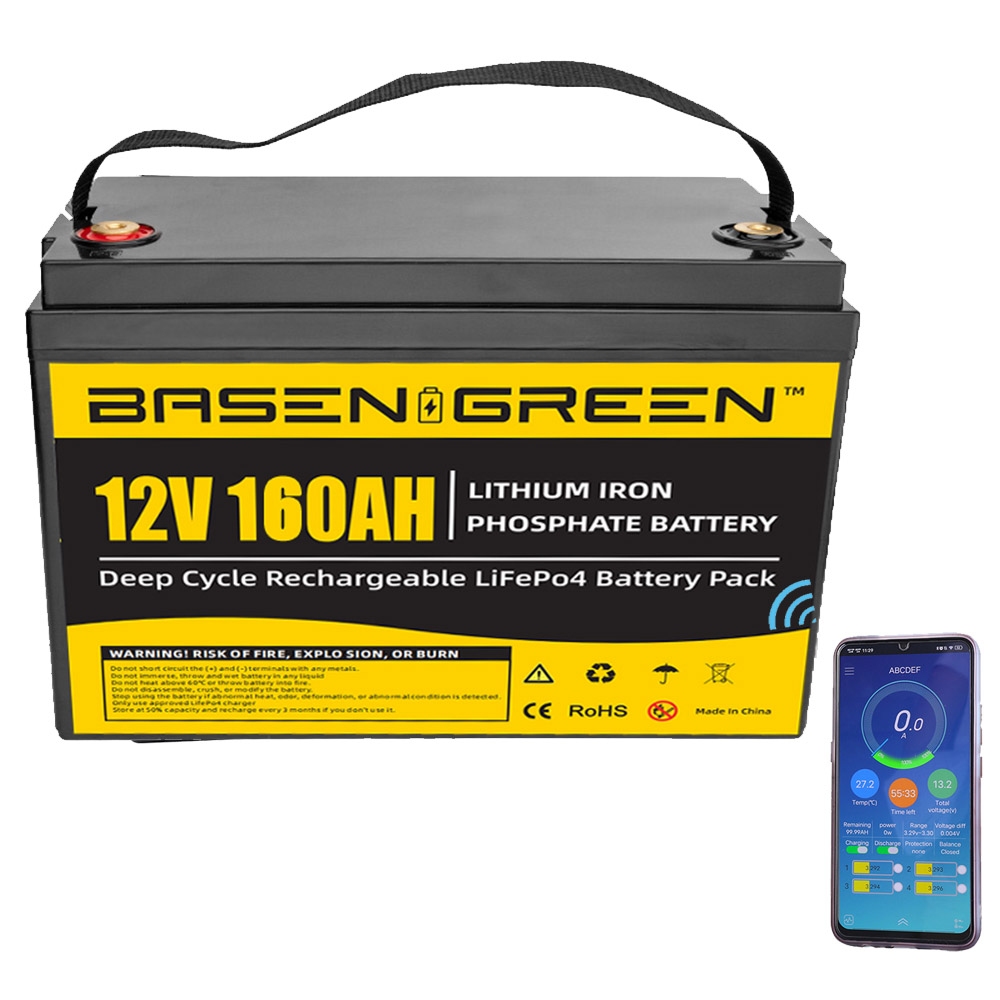 Basen 12V 160Ah Lifepo4 Battery Pack Rechargeable LFP Cells For RV, Solar,Marine, Home Storage, Off-Grid, Golf Cart