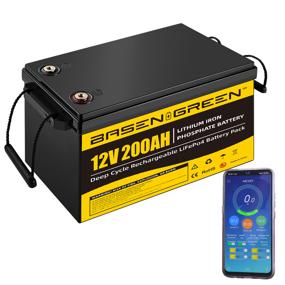 Basen 12V 200Ah LiFePo4 Battery Pack With BT Deep 5000 Cycle Life with Grade A lifepo4 cell