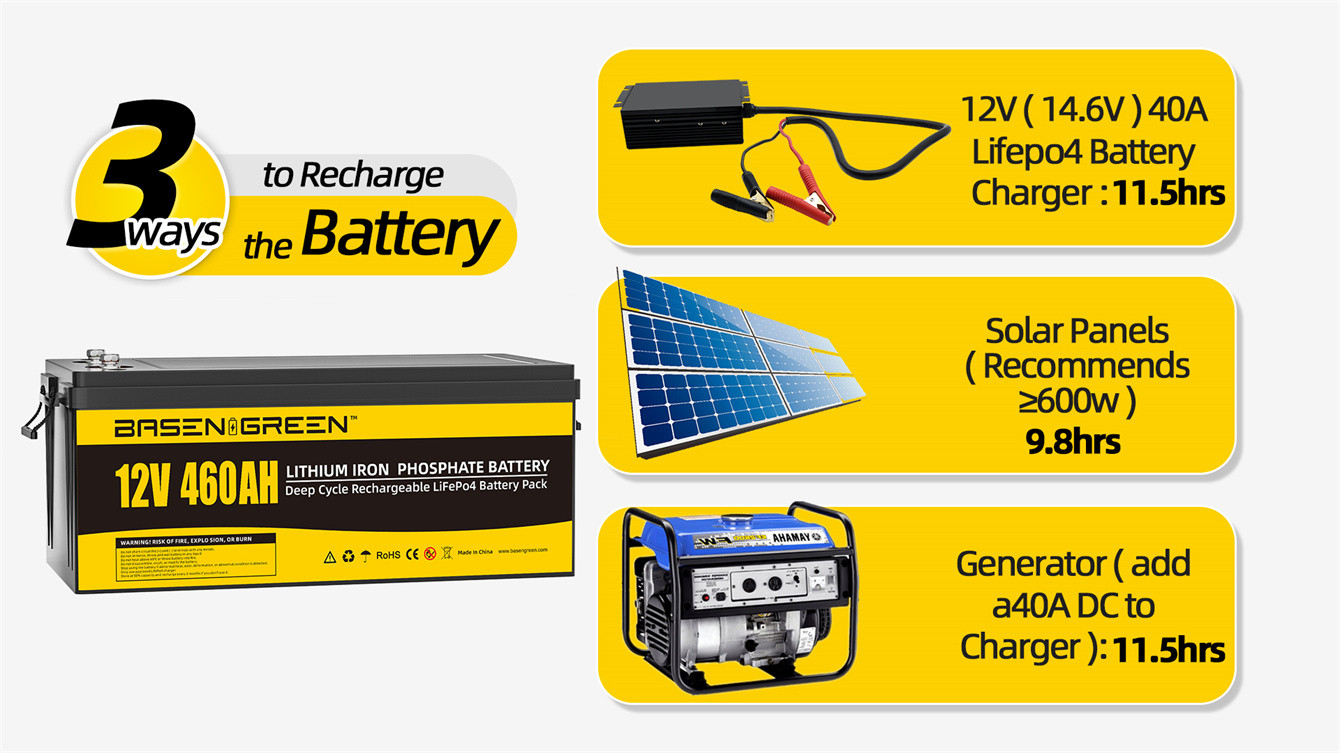 Oem Basen 12V 460Ah Lifepo4 High Capacity Battery Pack Rechargable 5000 Cycle Times