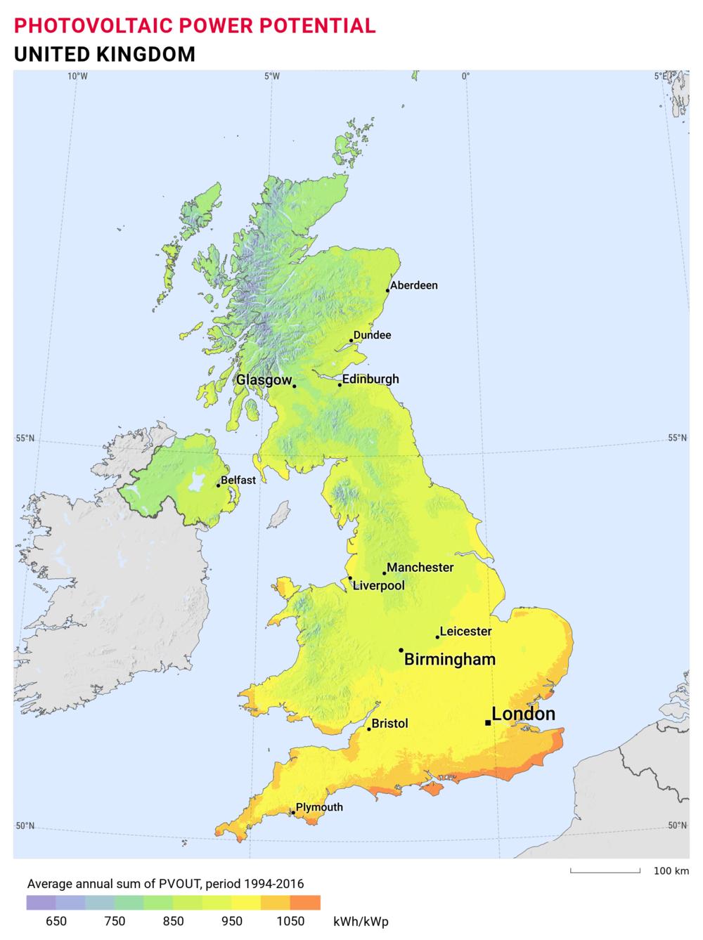 Peak Sun Hour for Major UK Cities