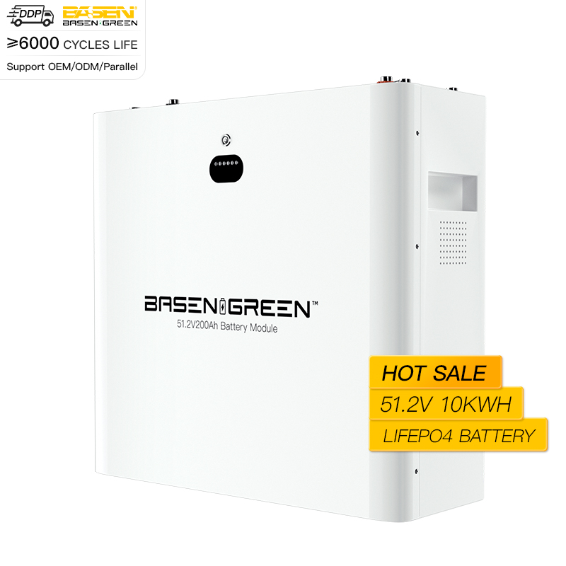 BasenGreen 10KW Wall-Mounted 51.2V 200ah LiFePO4 Battery Pack for Solar Energy Storage